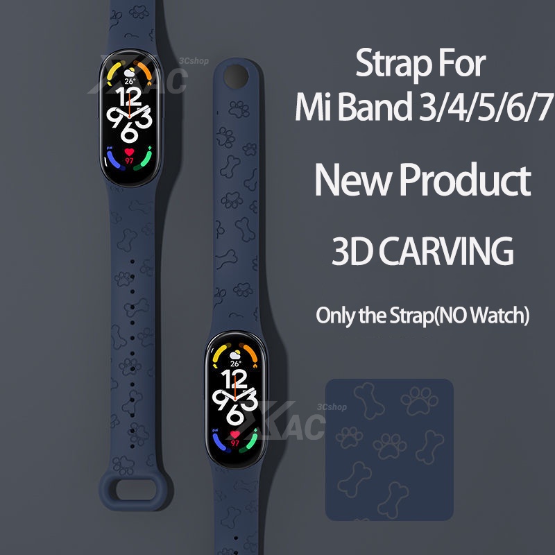 Strap For Xiaomi Mi Band 4 3 5 6 7 3D Laser Embossed Replaceable Wrist Strap Silicone bracelet For Xiaomi Band 7 6 5 4 Straps
