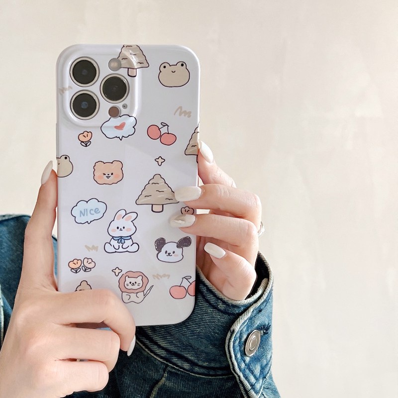 IPHONE Casing Plastik Keras Kartun Animal Bagus HP iP Iphone14+Plus X XS XR 11 12 13 Pro Max FTD Woman Girl Casing Apple