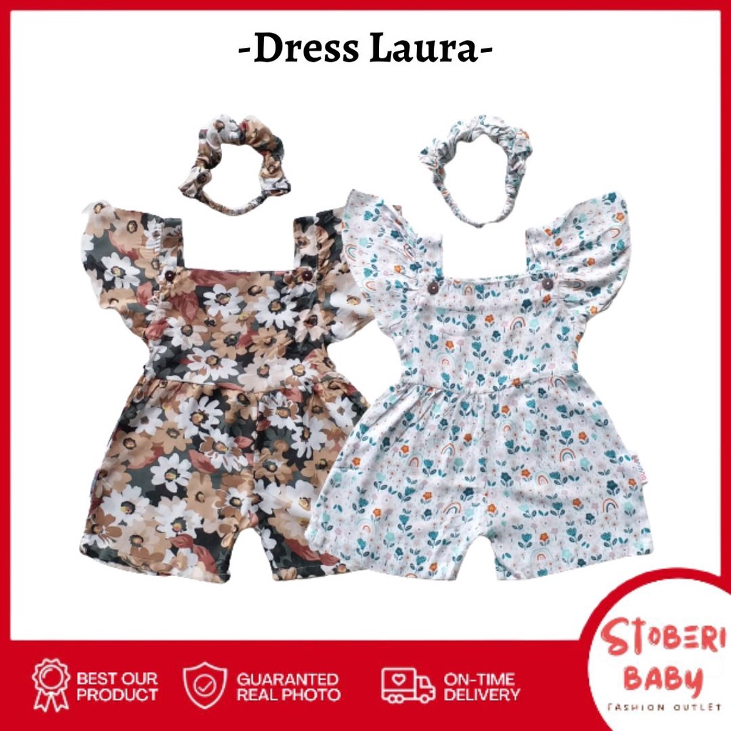 stoberi baby - BBB JUMPSUIT LAURA setelan anak perempuan jumper bayi motif bunga lucu free headband PART3