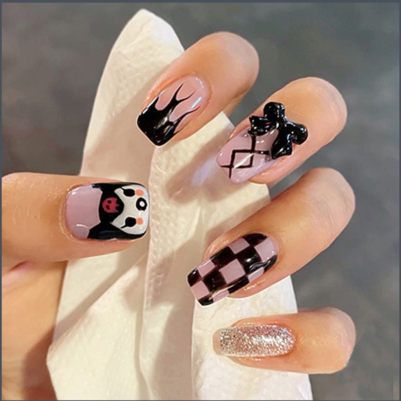 X51 24 Pcs DIY Kuku Palsu French Cool Finger Nail Art Stiker Kuku Palsu