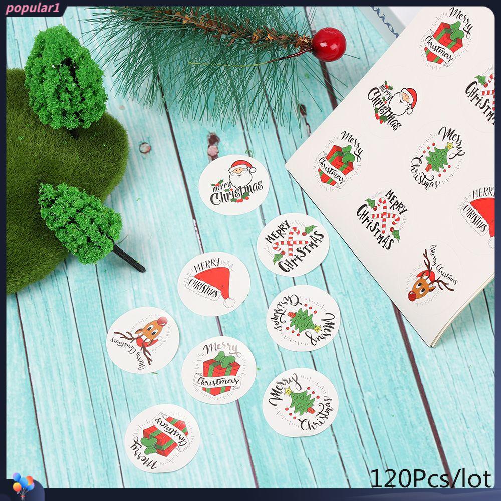 Populer 120Pcs Kertas Hadiah Stiker Hiasan Kue DIY Gift Boxes Tag Merry Christmas Xmas Ornament