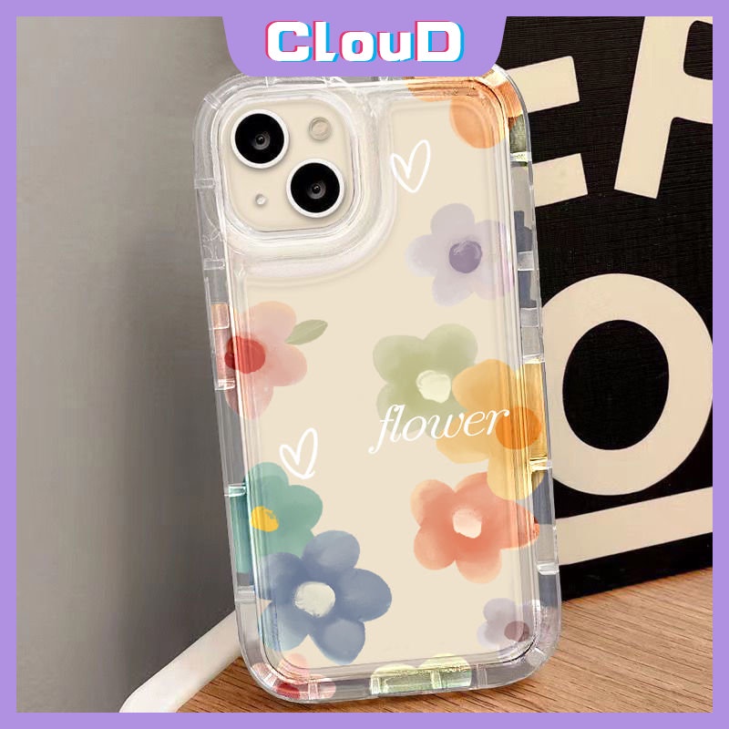 Coloful Lovely Love Heart Phone Case Kompatibel Untuk iPhone 7Plus 14 13 11 12 Pro MAX XR 7 8 6 6S Plus X XS MAX Bening Segar Bunga Lembut Tpu Shockproof Airbag Floral Back Cover