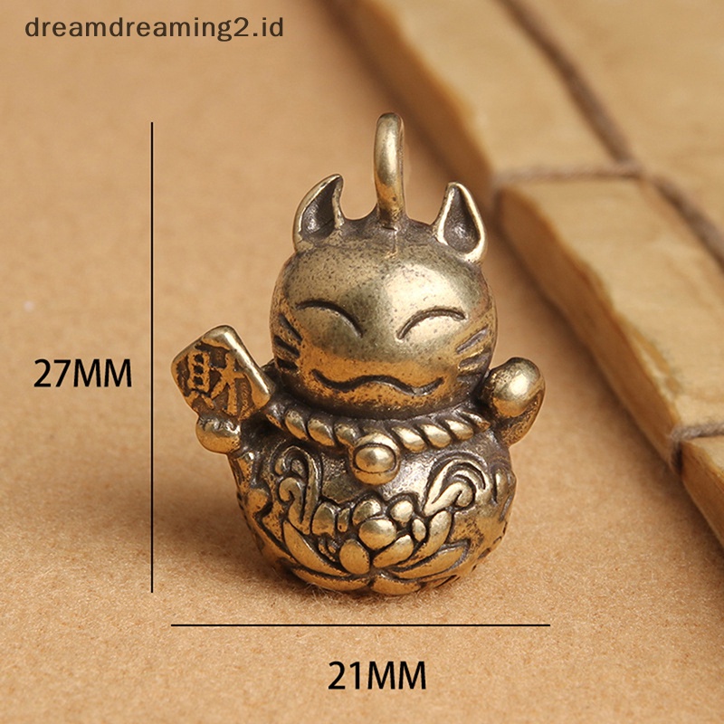 (drea) Kuningan Tua Kucing Rejeki Lucky Cat Gantungan Kunci Mobil Murni Handmade Brass Lucky Cat Car Keychain Handle Gantungan Kunci Aksesoris Perhiasan //