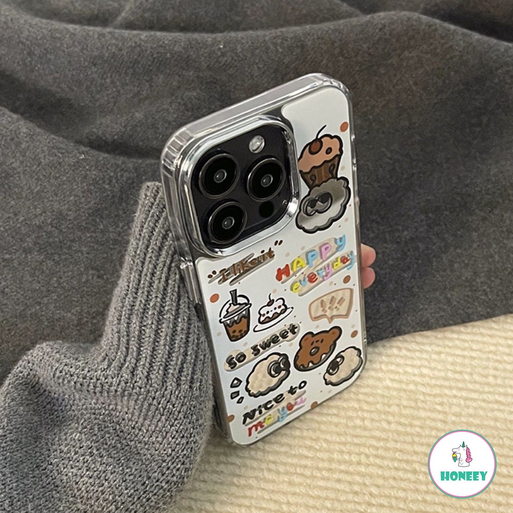 Casing Ponsel Cermin Pesta Dessert Lucu Imut Untuk iPhone 14 Pro Max13 11 12 Pro Max Bungkus Penuh Metal Pelindung Lensa Cover Handphone