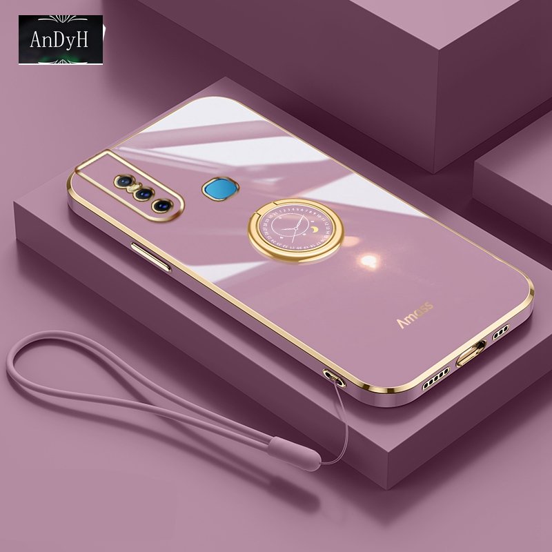 Andyh Casing Ponsel Silikon Ultra Tipis Untuk Vivo V15 Pro Vivo18181819 Deluxe Perlindungan Jatuh Band Emas Dengan Jam Cincin Dan Lanyard Gratis