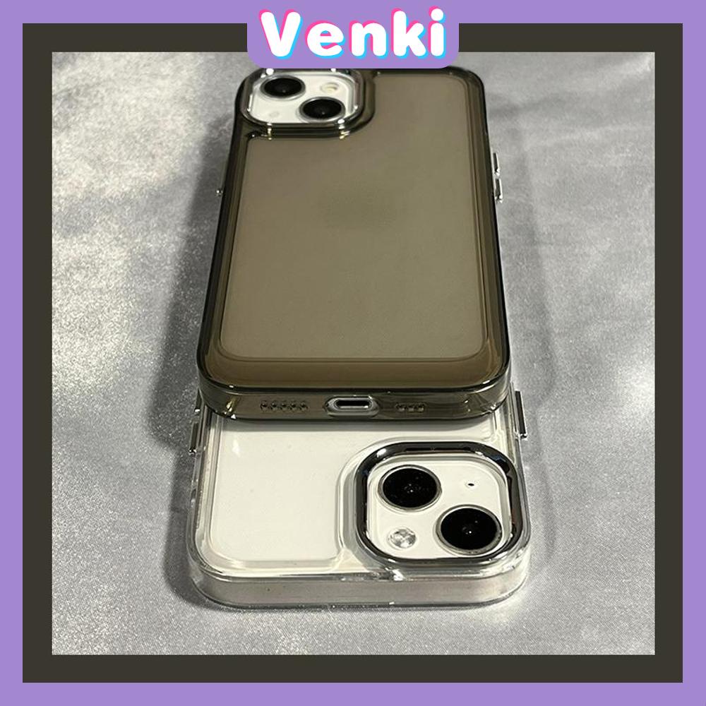 VENKI - Untuk iPhone Case Mewah Plating Lensa Tombol Cincin Bening Case Soft TPU Shockproof Sederhana Hitam Kompatibel dengan iPhone 14 Pro Max 13 Pro max 12 Pro Max 11 xr xs max 7Plus 8Plus