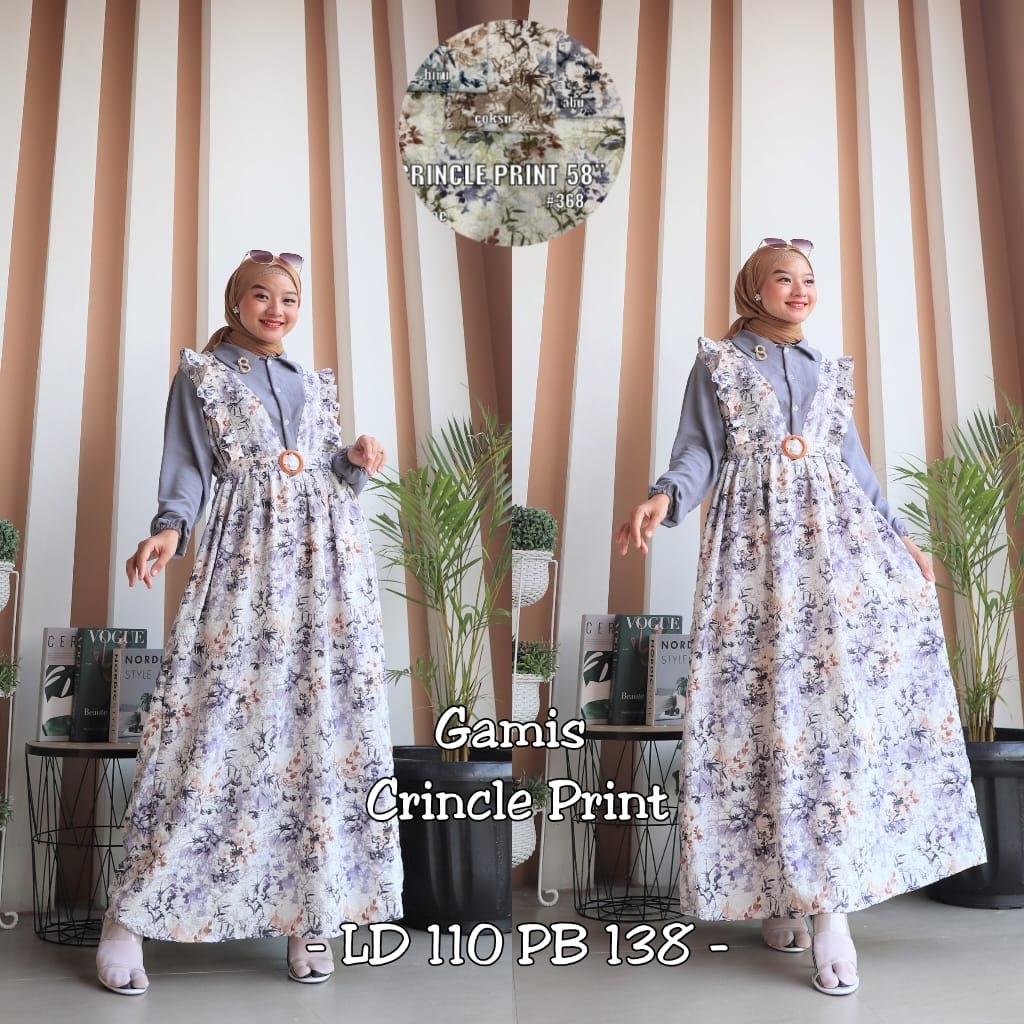 GAMIS ALLURA DRESS CRINKLE MOTIF ROSE FREE BELT BISA LEPAS PASANG/COD/KOREAN DRESS VINTAGE/gamis crinkle motif/gamis model wanita korea