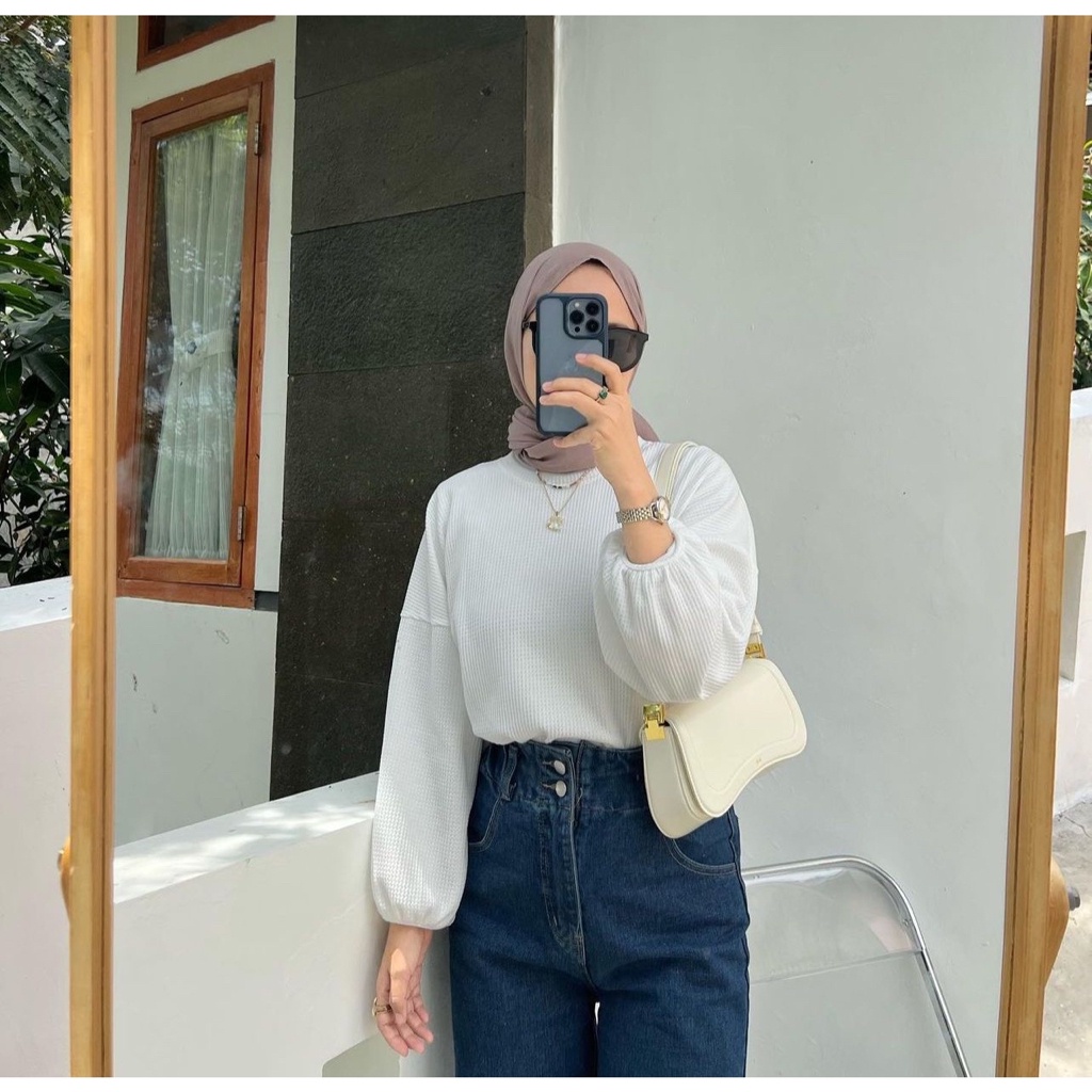 BEFAST - ZFS OOTD WANITA BLOUSE ZAR / FRISTI WAFFLE BLOUSE / Atasan lengan Panjang Wanita / Fashion kekinian remaja ABG Trendy / Blouse Polos Formal / Pakaian Kekinian Remaja ABG Trendy / Outfit Daily Wanita Kerja