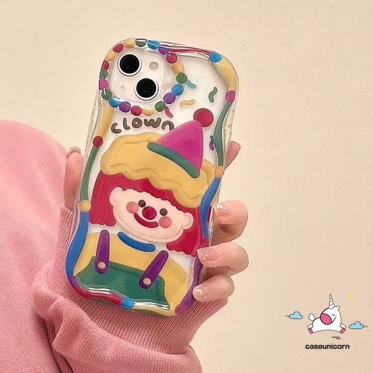 Untuk Oppo A12 A17k A5s A57 A15 A16 A54 A17 A7 A55 A16K A5 A9 A16s A3s A95 A96 A54s A74 A1k A31 A53 A92 A16E A77 A52 A33 A76 Badut Lucu 3D Wavy Curved Edge Soft Case Dengan Tangan Tali Jam