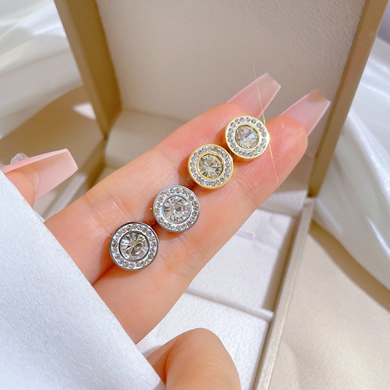 Anting stud bulat zircon titanium stainless steel 316L import harga grosir bisa cod