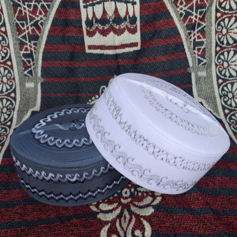 Peci Thailand PUTIH kaku bordiran tinggi 8 cm songkok putih kopiah dewasa kopiah anak kopiah hitam p