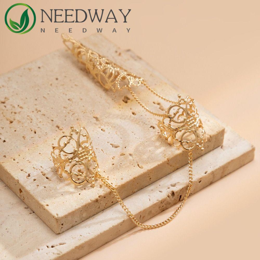 Needway   Paku Penutup Cincin Niche Vintage Segitiga Mahkota Perak Emas Jumbai Berongga Keluar Kerucut Wanita Perhiasan