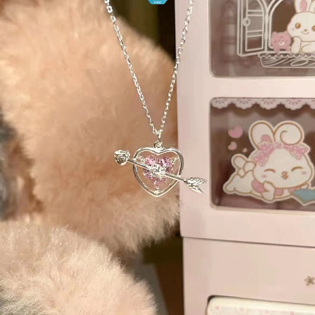 Nonoyes Fashion Cupid Eros Panah Hati Liontin Kalung Desain Sederhana Kristal Kalung Untuk Wanita Cinta Romantis Perhiasan Hadiah [ZK]