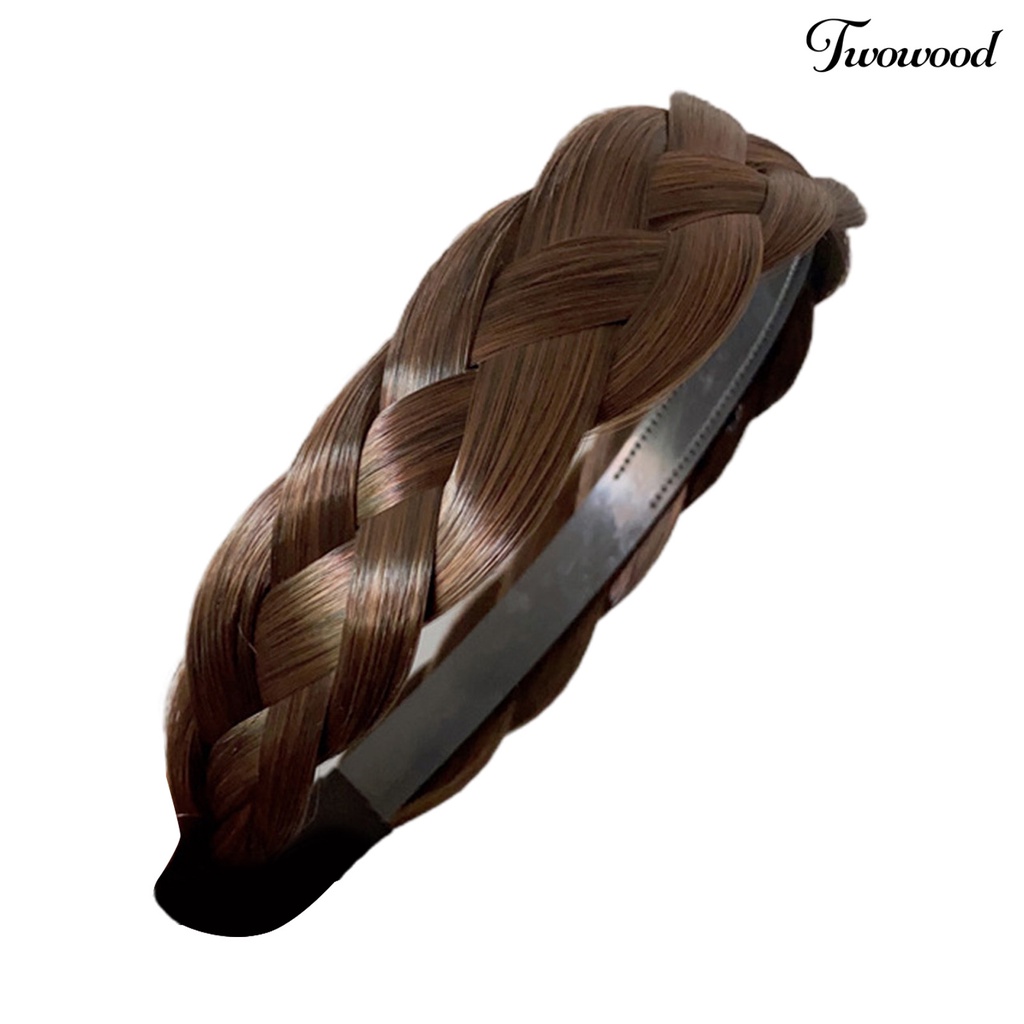 Twowood Braided Wig Headband Bertepi Lebar Dekorasi Rambut Empat Helai Twist Kepang Cuci Muka Aksesoris Rambut