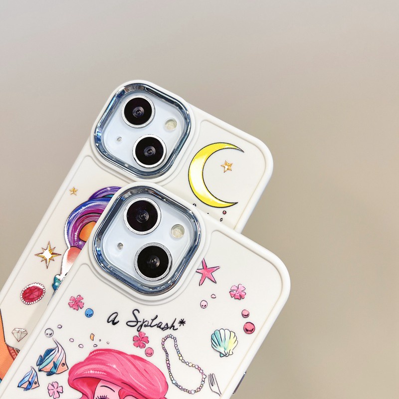 All New Electroplated Camera Skin Silicone Soft Case IPhone 11 12 13 14 Pro Max Fashion Wanita Hadiah Lucu Kartun Telepon Kasus Putri Duyung Princess