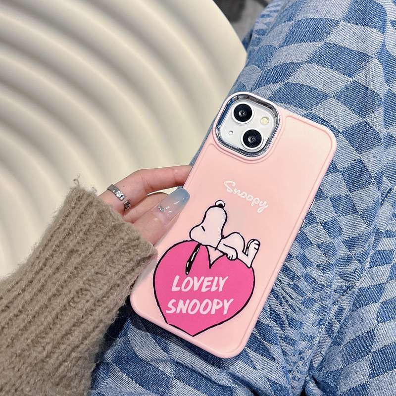 All New Electroplated Camera Skin Silicone Soft Case IPhone 11 12 13 14 Pro Max Women's Fashion Gift Cute Cartoon Phone Case Pink Love Snoopy