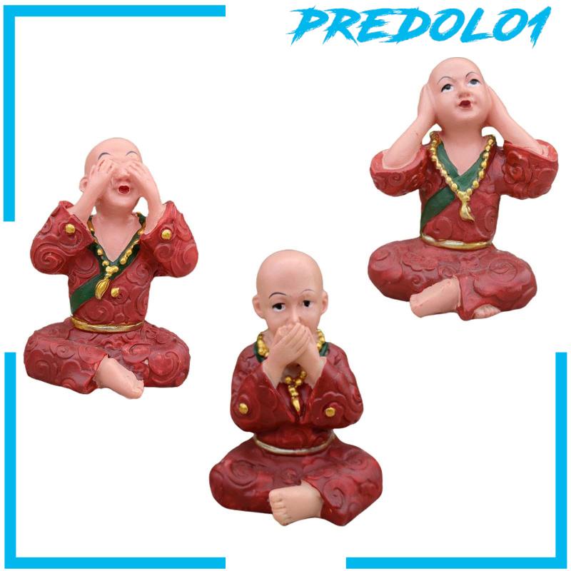 [Predolo1] 3pcs Patung Biksu Kecil Patung Ornamen Cina Untuk Rak Dinding Ruang Tamu