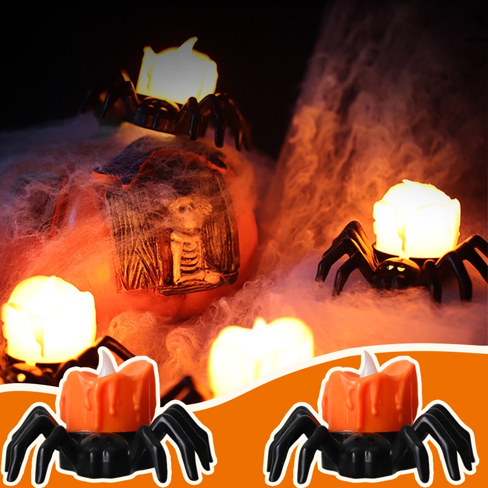 Halloween Klasik Lilin Spider Lampu Malam/Horror LED Candle Lamp Pumpkin Warm Yellow Dekorasi Rumah Ornamen Pesta