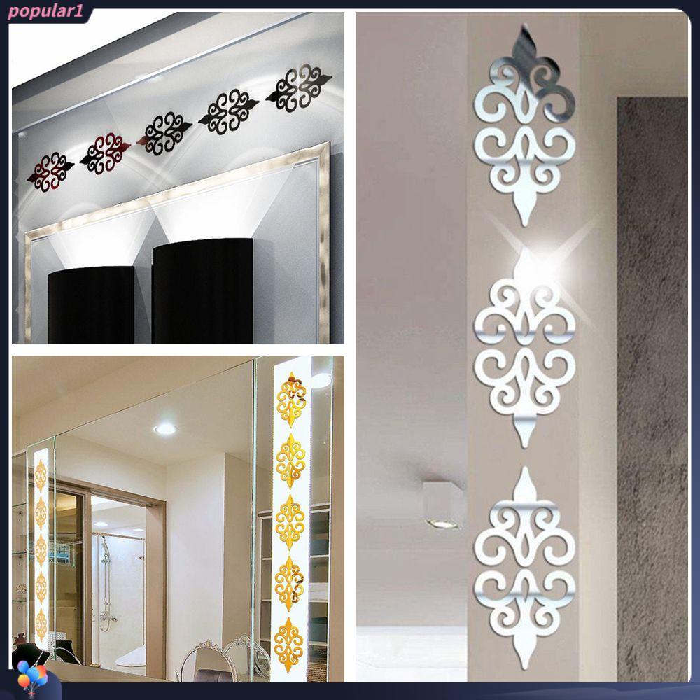 Populer 10PCS /Set Cermin Stiker Dinding Perekat Diri Latar Belakang TV Ruang Tamu Hiasan 3D Bunga Mural