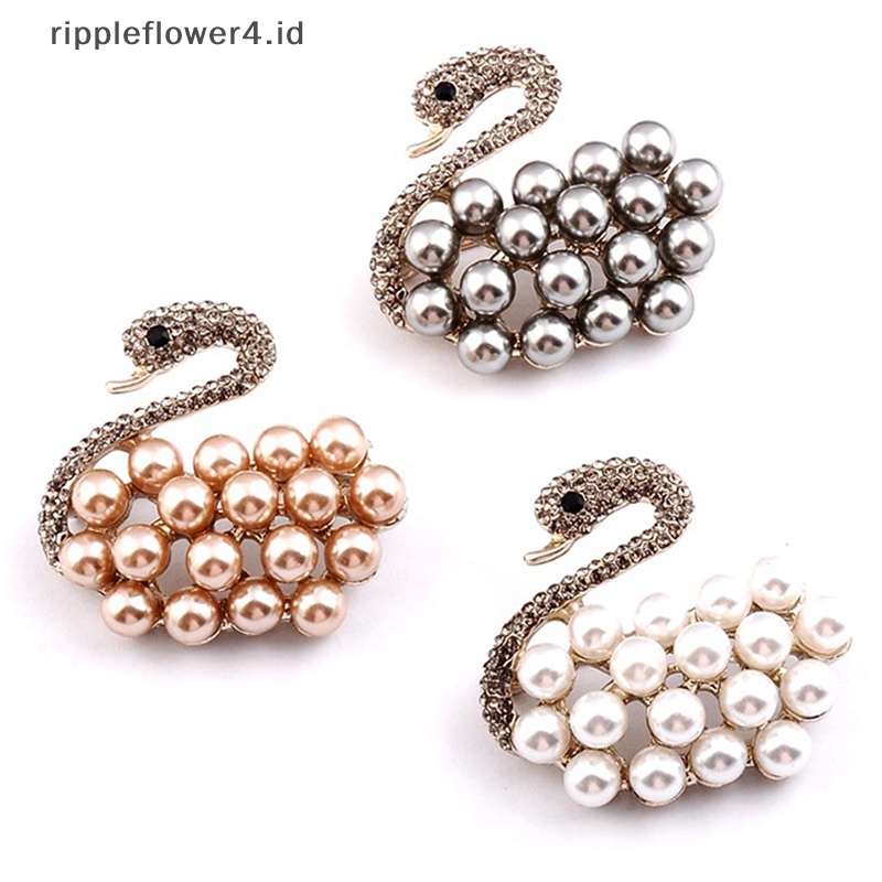 {rippleflower4.id} Mode Baru Kristal Angsa Bros Hewan Yang Indah Mutiara Kristal Bros Syal Gesper Bros Pesta Kantor Bros Pin Hadiah Pakaian Perhiasan~