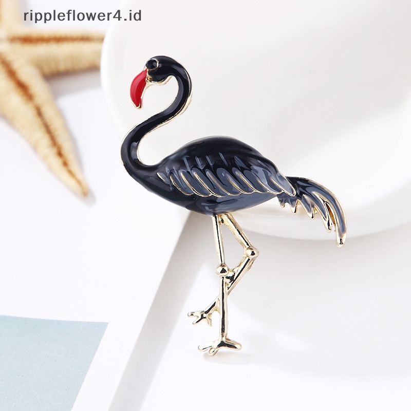 {rippleflower4.id} Bros Burung Flamingo Enamel Desain Baru Pin Hewan Korsase Perhiasan Elegan~