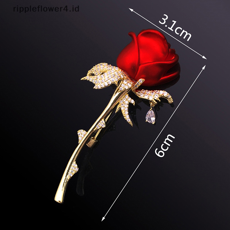 {rippleflower4.id} Berlian Imitasi Merah Bunga Mawar Bros Untuk Wanita Elegan Buket Bunga Kerah Pin Pesta Pernikahan Lencana Perhiasan Hadiah~