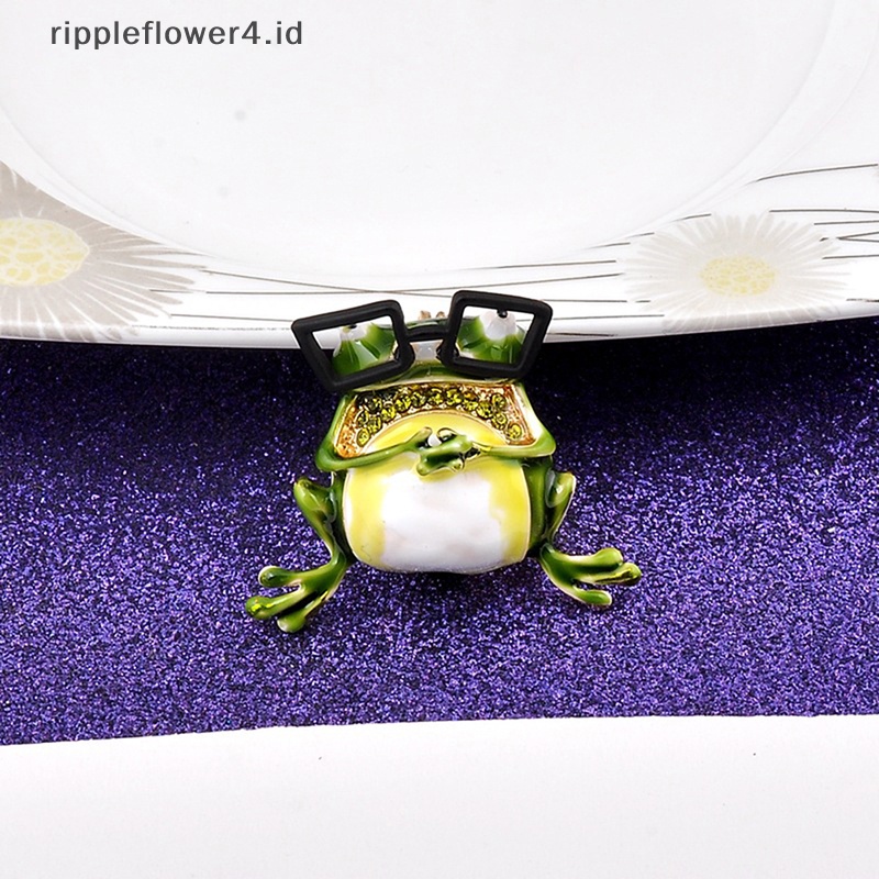 {rippleflower4.id} Fashion Vintage Lucu Kacamata Kodok Bros Dekorasi Logam Bros Syal Sweater Setelan Pin Up Gesper Hewan Bros Peniti Kerah Perhiasan Pin~