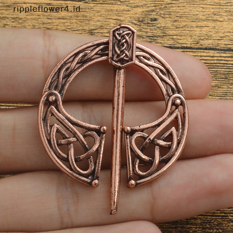 {rippleflower4.id} Retro Viking Kerah Bros Pin Gesper Spiral Clasp Bros Jubah Pin Brooch Hadiah~