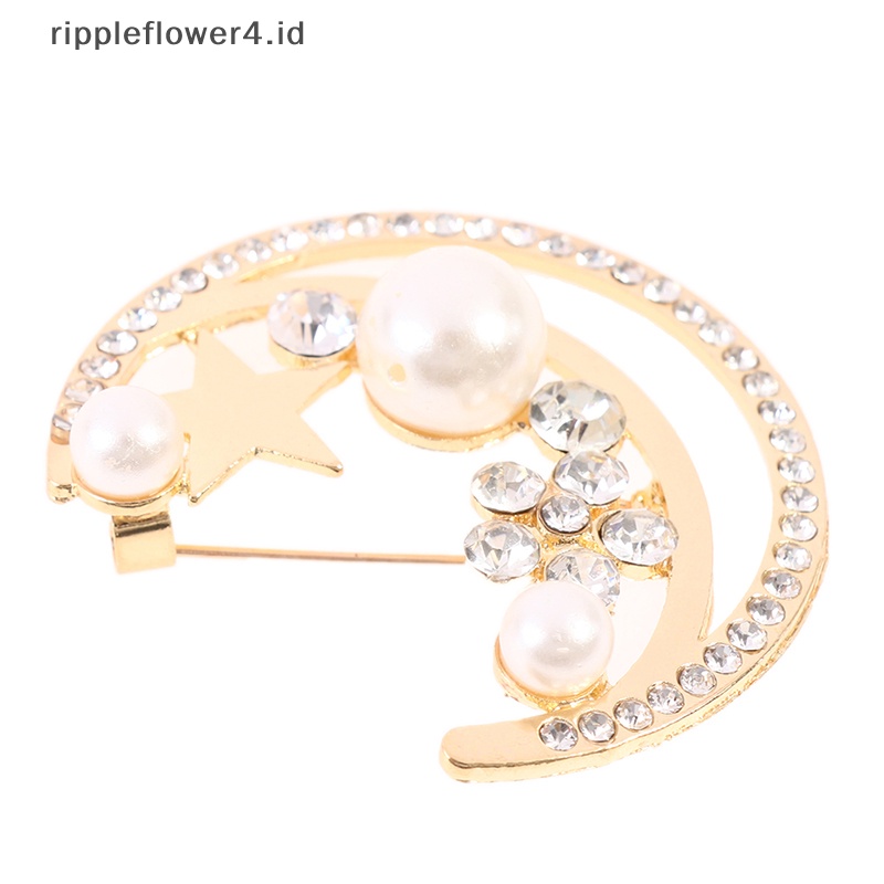 {rippleflower4.id} Bros Peal Bulan Bintang Untuk Wanita Baroque Trendy Elegan Brooch Pin Hadiah Pesta~