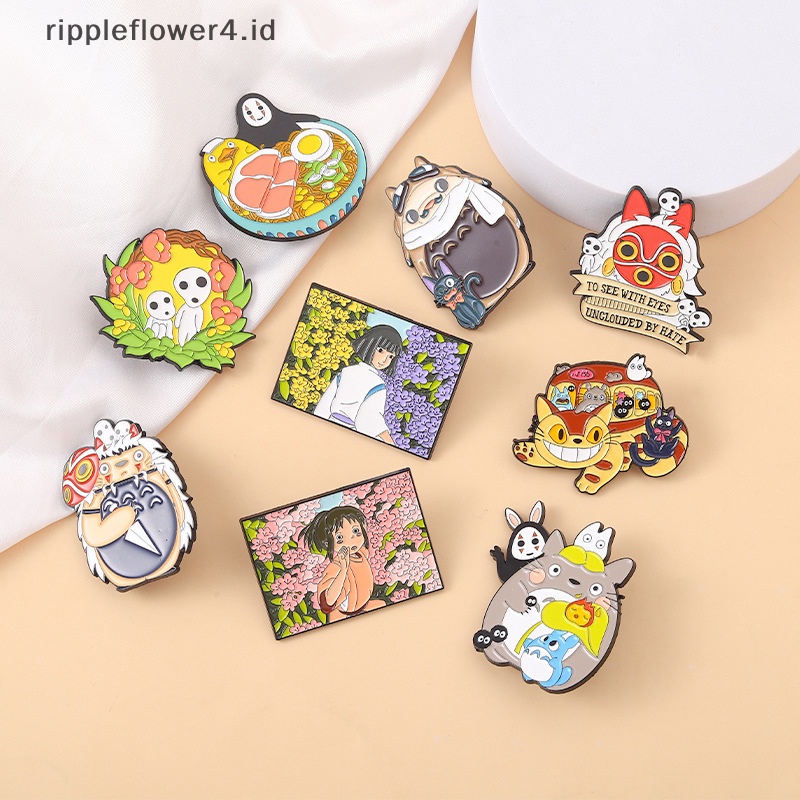 {rippleflower4.id} Spirited Away Totoro Enamel Pin Koleksi Anime Film Bros Kerah Pin Hutan Semangat Kucing Bus Catbus Ramen Lencana~