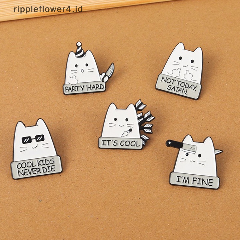 {rippleflower4.id} I'm FINE Enamel Pins Custom COOL KIDS NEVER DIE NOT TODAY Setan Cat Bros Lapel Badge Fun Cartoon Jewelry Gift Untuk Teman Anak~