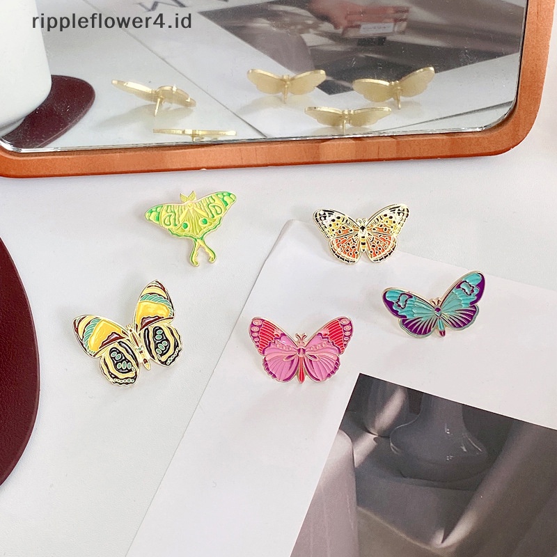 {rippleflower4.id} Warna-warni Kupu-Kupu Ngengat Enamel Pin Kartun Serangga Lepidoptera Spesimen Bros Logam Lencana Dekorasi Pin Perhiasan Hadiah~