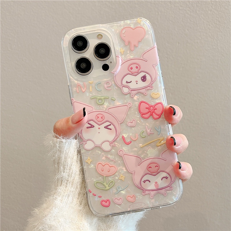 Ins Kuromi Cocok Untuk iPhone 14 Pro Max Casing Ponsel iPhone Double-layer Pola Dicetak Kompatibel Dengan Iphone13 13pro 13prm iPhone 11 11pro 14plus 12Pro Max Shockproof TPU Phone Case