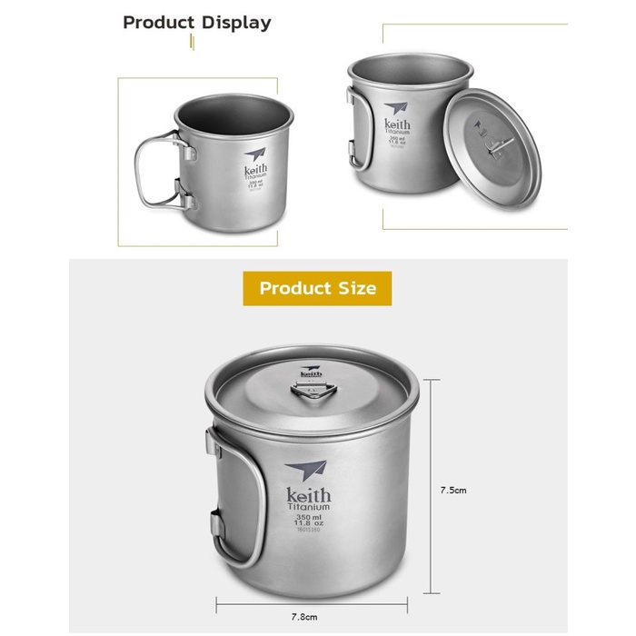 Keith Titanium Ultralight Folding Mug Gelas Camping Traveling Original