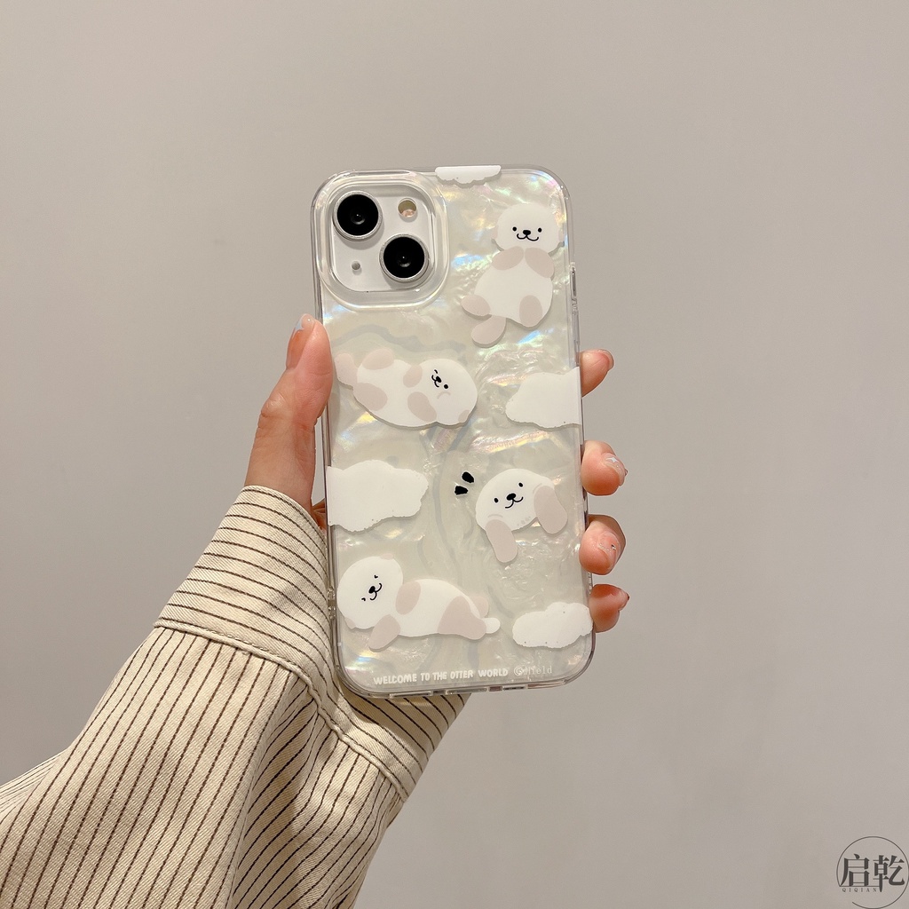 Ins Gaya Cocok Untuk iPhone 14 Pro Max Casing Ponsel iPhone Motif Ganda Print Puppy Kompatibel Dengan Iphone13 13pro 13prm iPhone 11 11pro 14plus 12Pro Max Casing Ponsel TPU Tahan Guncangan