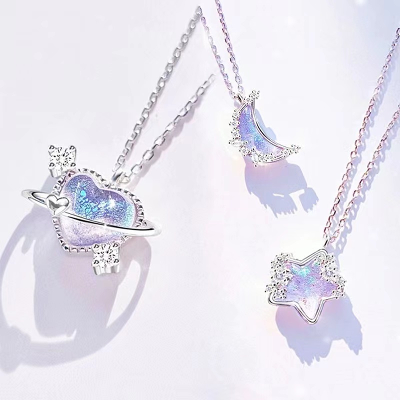 Kalung Bulan Bintang Mahasiswa Cinta Hadiah Ulang Tahun Moonstone Kalung Perempuan Klavikula Liontin Fashion Desain Kalung