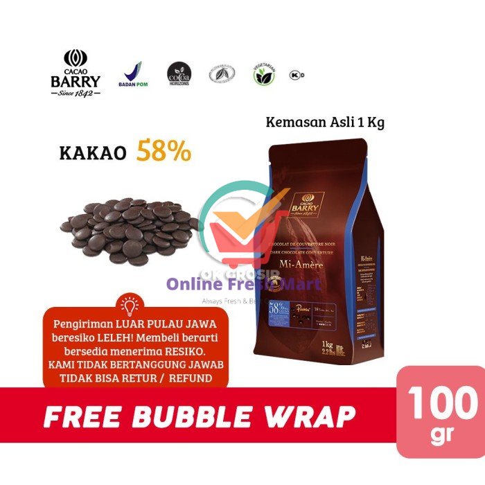 

Cacao Barry Dark Chocolate Couverture 58% [100 gr] KHUSUS GOSEND & JNE - Online Fresh Mart Denpasar