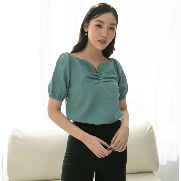 Ms Daisy Lily Crinkle Puff Sleeve Blouse / Atasan Wanita Kasual