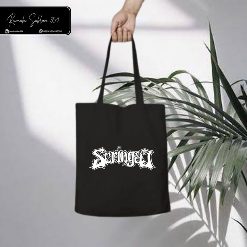 TOTE BAG SERINGAI LOGO TULISAN / TOTEBAG RESLETING HITAM / TOTEBAG BAND METAL / TAS JINJING / TOTEBA