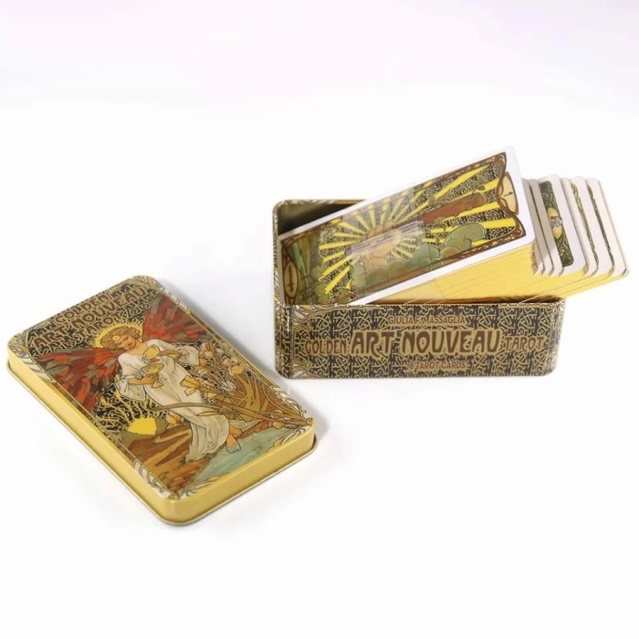 Nouveau Art Golden Tarot dengan Kotak Kaleng pinggiran Gold