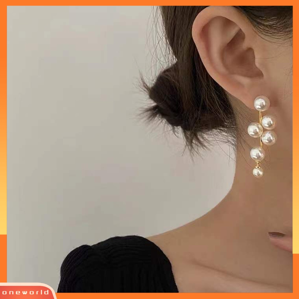 [WOD] 1pasang Anting Menjuntai Geometris Perhiasan Mutiara Imitasi Gaya Perancis Anting Electroplating Untuk Pesta Pernikahan Perjamuan Prom