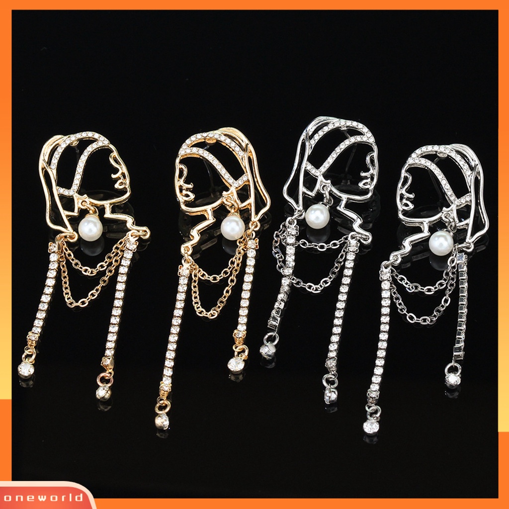 [WOD] 1pasang Anting Lady Mutiara Imitasi Abstrak Rumbai Gadis Potret Kepribadian Indah Drop Earrings Untuk Hadiah