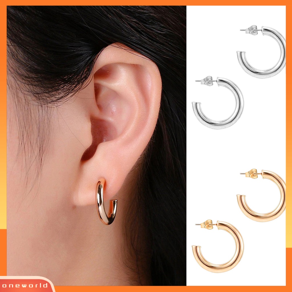 [WOD] 1pasang Anting Hoop Terbuka Berlebihan Minimalis Hypoallergenic High Gloss Dipoles Perhiasan Fashion Tembaga Berlapis Emas Berbentuk C Anting Geometris Untuk Pacaran