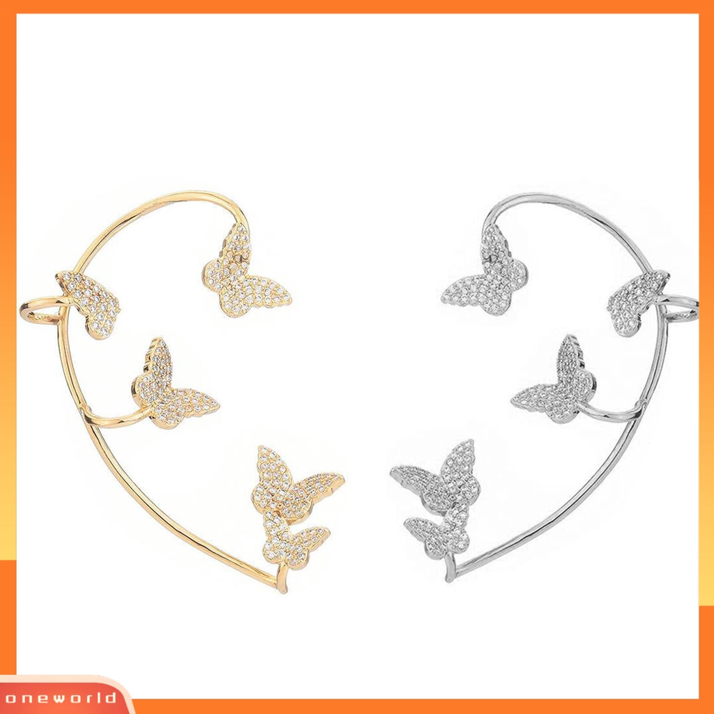 [WOD] 1pc Klip Anting Butterfly Rhinestones Perhiasan Simple Halus Manset Telinga Untuk Pernikahan