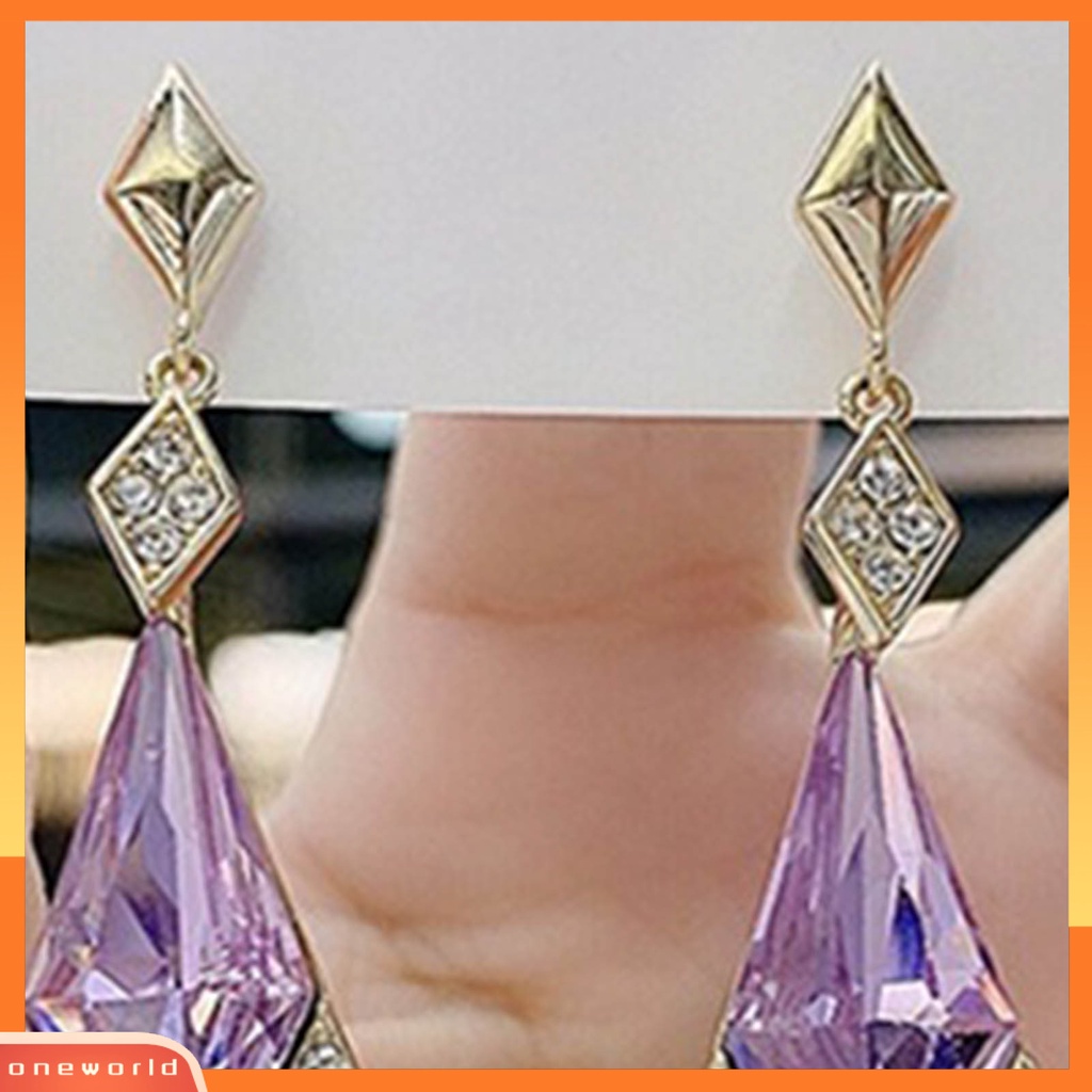 [WOD] 1pasang Anting Wanita Belah Ketupat Berlian Imitasi Kristal Imitasi Ringan Berkilau Menjuntai Earrings Untuk Perjamuan