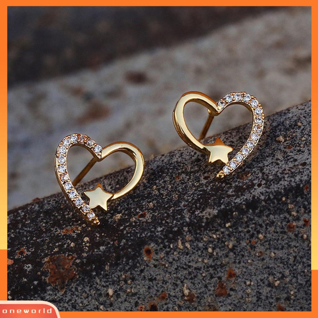 [WOD] 1pasang Anting Wanita Pengerjaan Indah Paduan Anti Karat Berkilau Bentuk Hati Ear Studs Perlengkapan Pernikahan