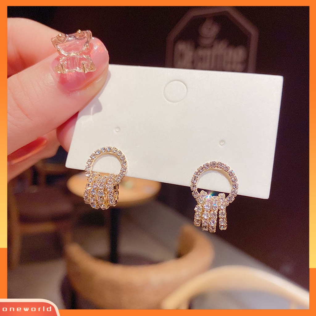 [WOD] 1pasang Indah Menawan Wanita Anting Hadiah Berlian Imitasi Bersinar Lingkaran Stud Earrings Perhiasan Aksesori