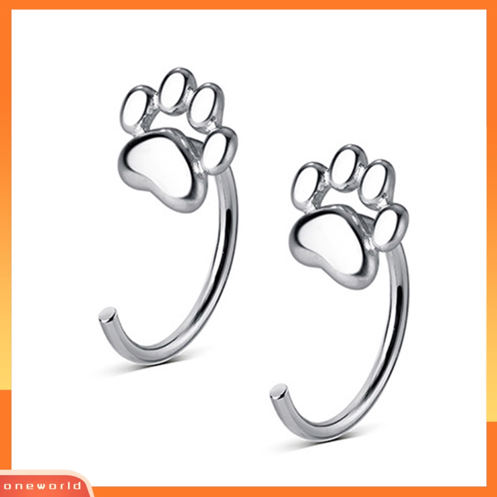 [WOD] 1pasang Ear Studs High Polished Opening Hypoallergenic Silver plated Nyaman Dipakai Hadiah Tembaga Wanita Kaki Kucing Setengah Hoop Huggie Earrings Untuk Pacaran