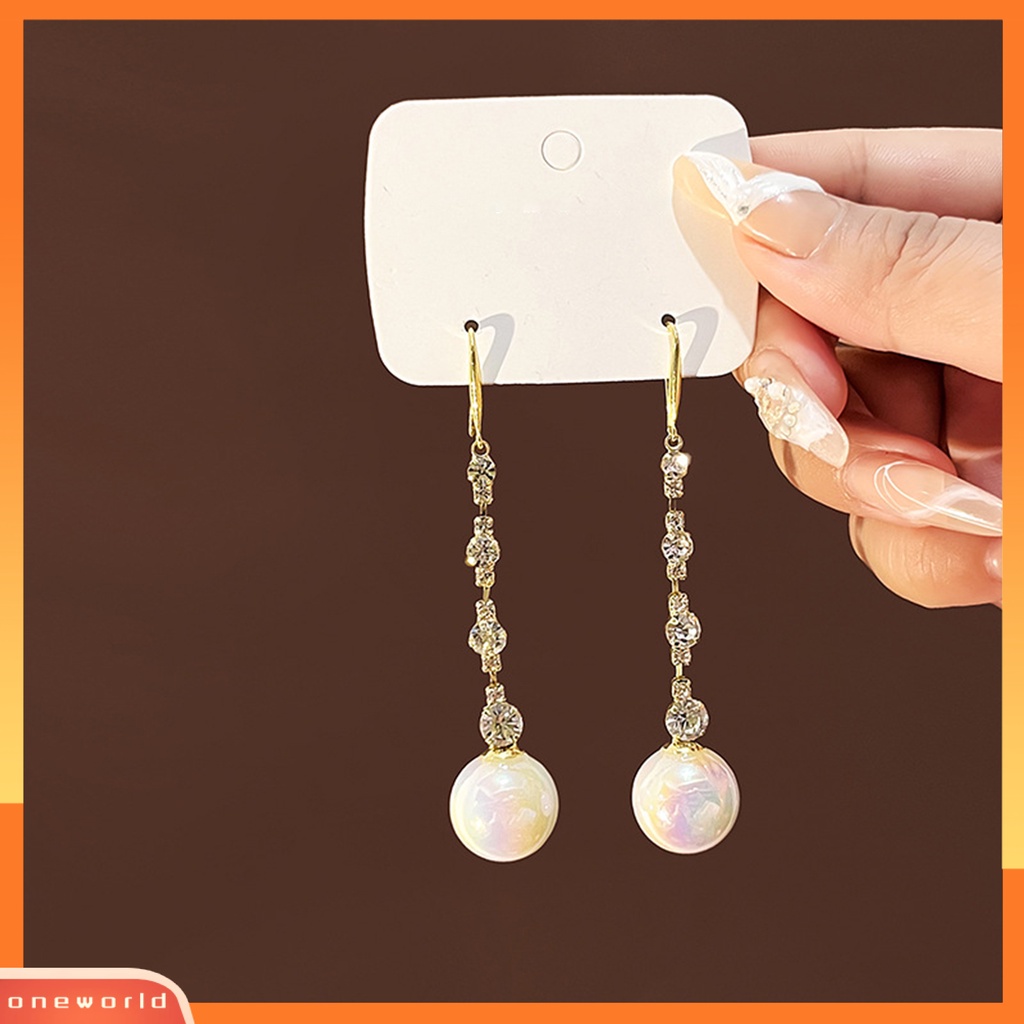 [WOD] 1pasang Anting Menjuntai Berlian Imitasi Bertatahkan Mutiara Imitasi High Gloss Poles Geometris Berdandan Aksesori Anting Panjang Kait Drop Earrings Untuk Tanggal
