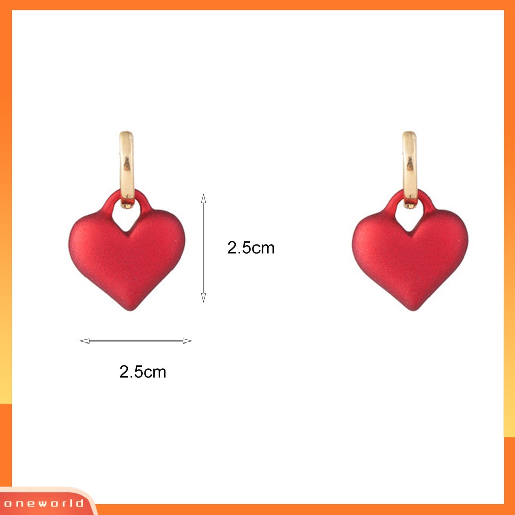 [WOD] 1pasang Anting Klip Romantis Mewah Paduan Frosted Merah Hati Drop Earrings Perhiasan Pesta